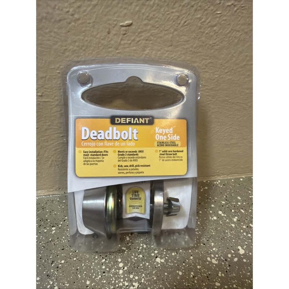 Defiant Single Cylinder Deadbolt Stainless Steel Keyed One Side ANSI Grade 3 NEW